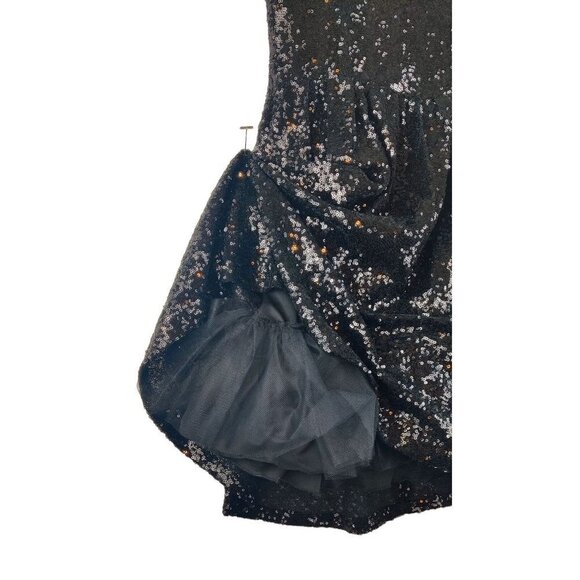 Black Sequin Sparkle Mini Cocktail Dress 7/8 Windsor Skater Spaghetti Straps - Picture 3 of 10